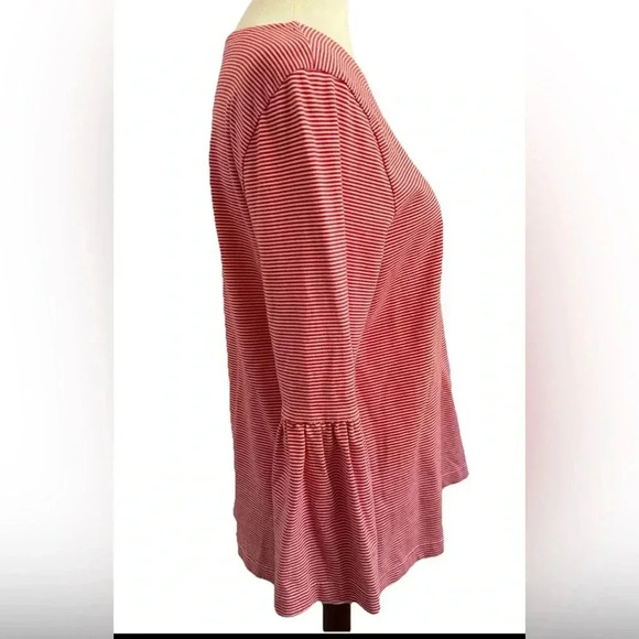 J. Crew Red & White Pinstriped 3/4 Bell Sleeve 100% Cotton Boat Neck Top Size L - Picture 2 of 16